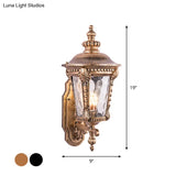 Retro Black/Brass Tapered Sconce Light With Dimpled Glass - Wall Mounted Patio Lamp (1 Head
