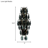 Retro Black Crystal Gem Wall Sconce With 2-Bulb Fixture For Living Room Lighting