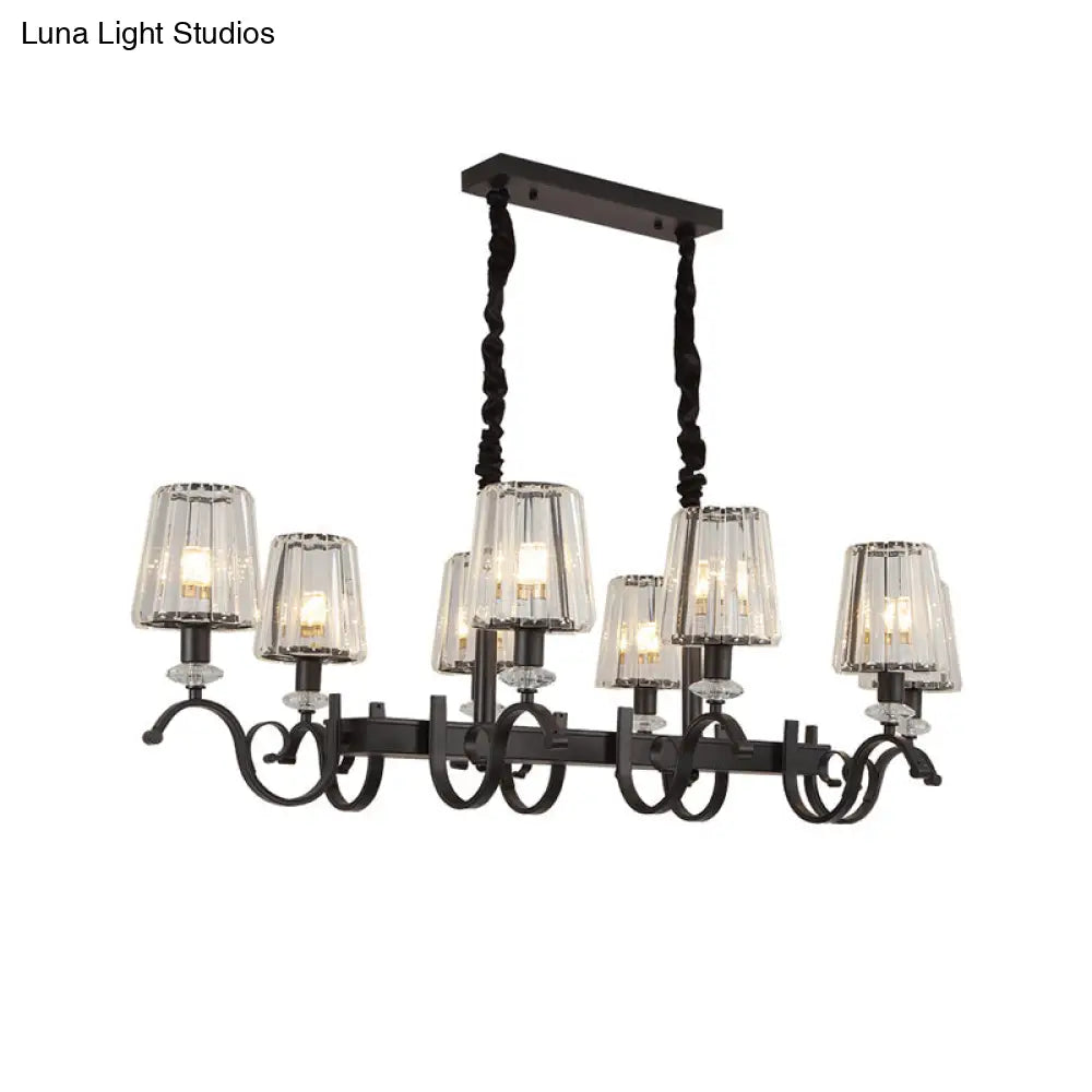 Retro Black Crystal Pendant Light For Dining Room - Conical Island Ceiling