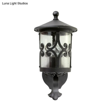 Retro Black Glass Wall Sconce With Single Bulb For Courtyard Lighting
