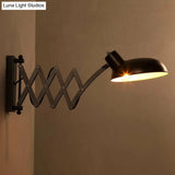 Retro Black Iron Wall Mounted Reading Lamp With Stretch Arm And Bowl Shade - 1-Bulb Ideal For Dorm