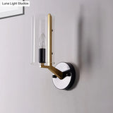 Retro Black Tube Wall Light With Transparent Glass Sconce - Brass Arm Fixture