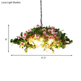 Retro Blossom Metal Chandelier - Green Led Ceiling Lamp 3 Lights Restaurant Lighting Sizes: