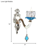 Retro Blue/Clear Glass Lotus Wall Light Fixture - 1/2 Head Sconce For Dining Room