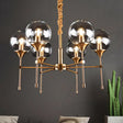 Retro Brass Burst Suspension Lamp - 6 Head Clear Glass Chandelier For Dining Table