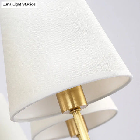 Retro Brass Cone Wall Sconce With White Fabric Shade - Ideal For Dining Room Lighting