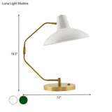 Retro Brass Iron Bow Desk Lamp With Single Bulb And Green/White Wide Bowl Shade
