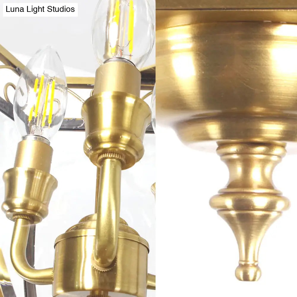 Retro Brass Tapered Chandelier Lamp - 3 Heads Clear Glass Pendant Light For Balcony