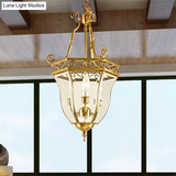 Retro Brass Tapered Chandelier Lamp - 3 Heads Clear Glass Pendant Light For Balcony