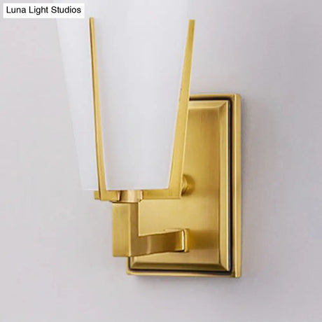 Retro Brass Wall Lamp With Frosted Glass Conical Sconce Light For Bedroom