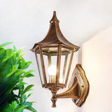Retro Clear Glass Pavilion 1-Light Wall Sconce In Bronze - Courtyard Lighting Fixture