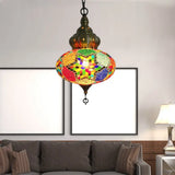 Retro Coffee House Pendant Lamp With Colorful Glass Shade - 1/4 Bulbs Ceiling Light Fixture Copper /