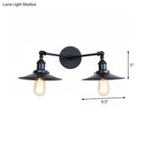 Retro Conical/Scalloped Metal Wall Lamp With 2 Pivot Shades - Black Bathroom Fixture
