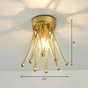 Retro Crown Iron Semi Flush Mount Lighting In Gold For Corridor