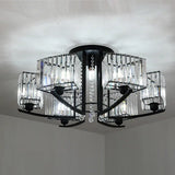 Retro Crystal Block Semi Flush Mount Ceiling Lamp For Living Room - Round Black 7 /