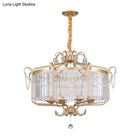 Retro Crystal Hanging Lamp: Prismatic Candle Chandelier With Scroll Frame