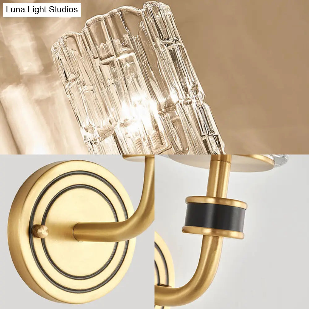 Retro Crystal Wall Sconce - 1 Light Brass Fixture For Living Room