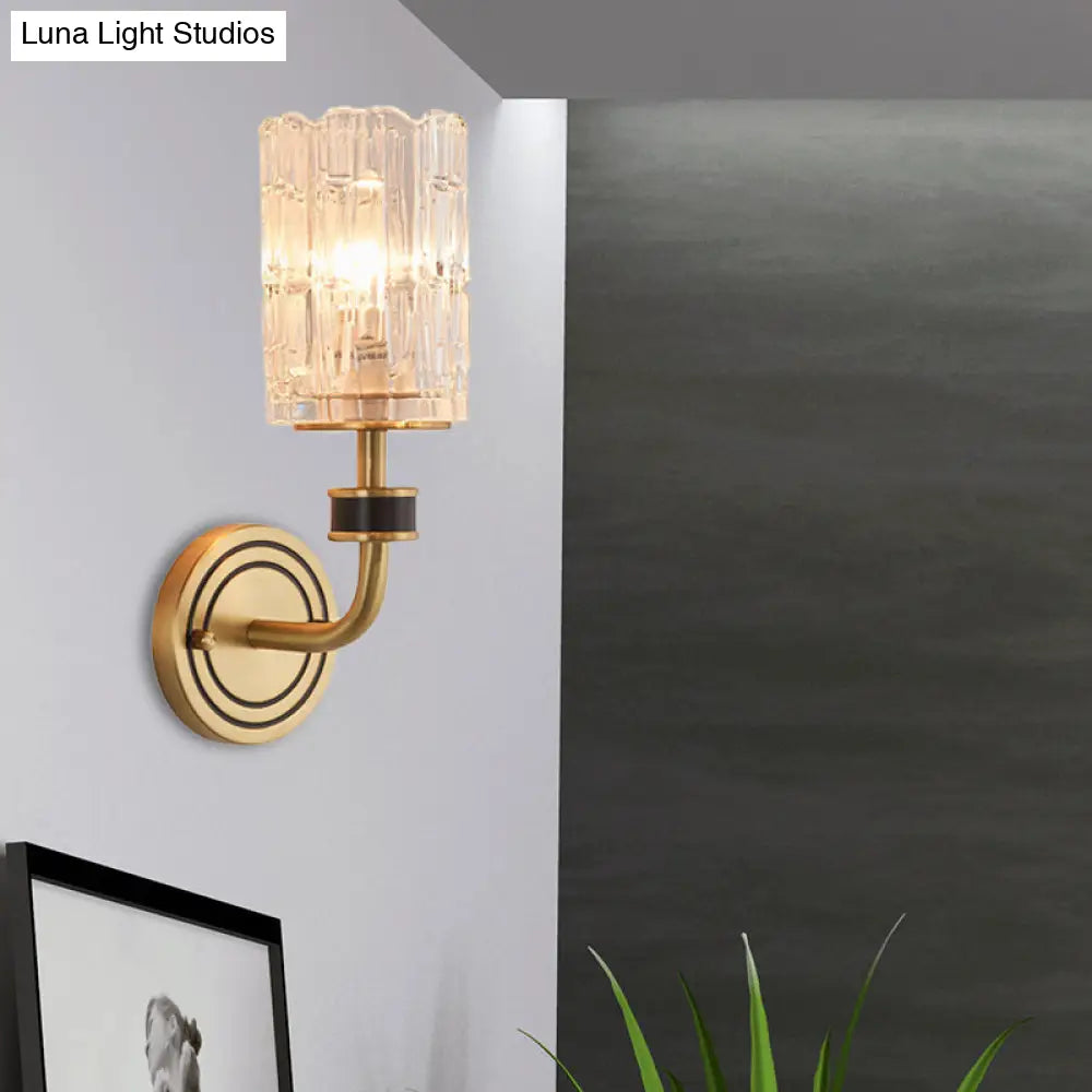 Retro Crystal Wall Sconce - 1 Light Brass Fixture For Living Room
