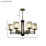 Retro Cylindrical Chandelier Pendant Light - Black Finish Crystal Accent Adjustable Chain 3/6/8