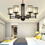 Retro Cylindrical Chandelier Pendant Light - Black Finish Crystal Accent Adjustable Chain 3/6/8