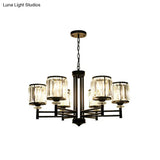 Retro Cylindrical Chandelier Pendant Light - Black Finish Crystal Accent Adjustable Chain 3/6/8