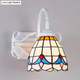 Retro Domed Stained Glass Wall Light Fixture Beige/Blue/Blue-White/White