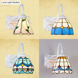 Retro Domed Stained Glass Wall Light Fixture Beige/Blue/Blue-White/White