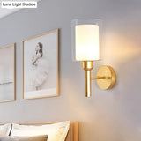 Retro Dual Cylinder Wall Sconce In Gold With Clear & White Glass Headlight