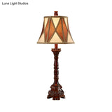 Retro Empire Shade Desk Light: 25.5/27.5 H | Fabric Night Table Lamp (Brown) For Guest Room