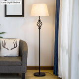 Retro Empire Shade Floor Lamp - Single-Bulb Fabric Standing Light In Black Foot Switch Included