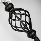 Retro Empire Shade Floor Lamp - Single-Bulb Fabric Standing Light In Black Foot Switch Included