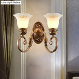 Retro Flower Shade Wall Sconce Lighting: 1/2-Light Brown Glass Mount Lamp