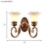 Retro Flower Shade Wall Sconce Lighting: 1/2-Light Brown Glass Mount Lamp
