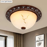 Retro Flush Mounted Light 2/3/4 - Bulb Crackle Glass Ceiling Fixture In Coffee - Ideal For Balcony