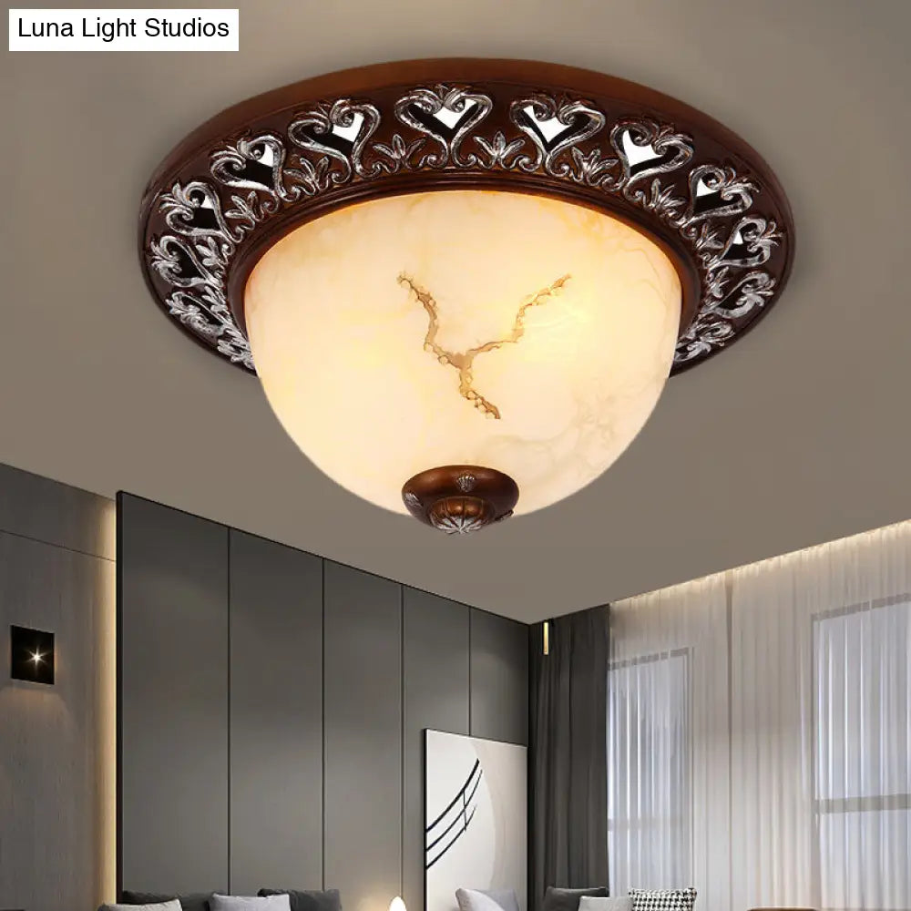Retro Flush Mounted Light 2/3/4 - Bulb Crackle Glass Ceiling Fixture In Coffee - Ideal For Balcony