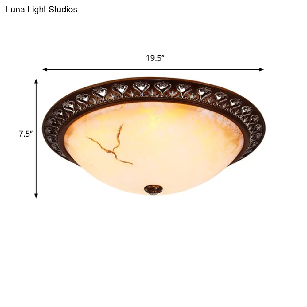 Retro Flush Mounted Light 2/3/4 - Bulb Crackle Glass Ceiling Fixture In Coffee - Ideal For Balcony