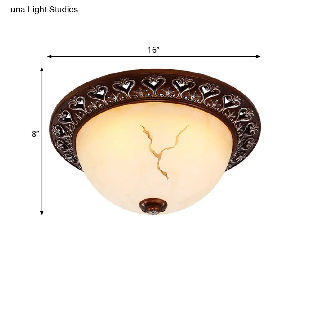 Retro Flush Mounted Light 2/3/4 - Bulb Crackle Glass Ceiling Fixture In Coffee - Ideal For Balcony