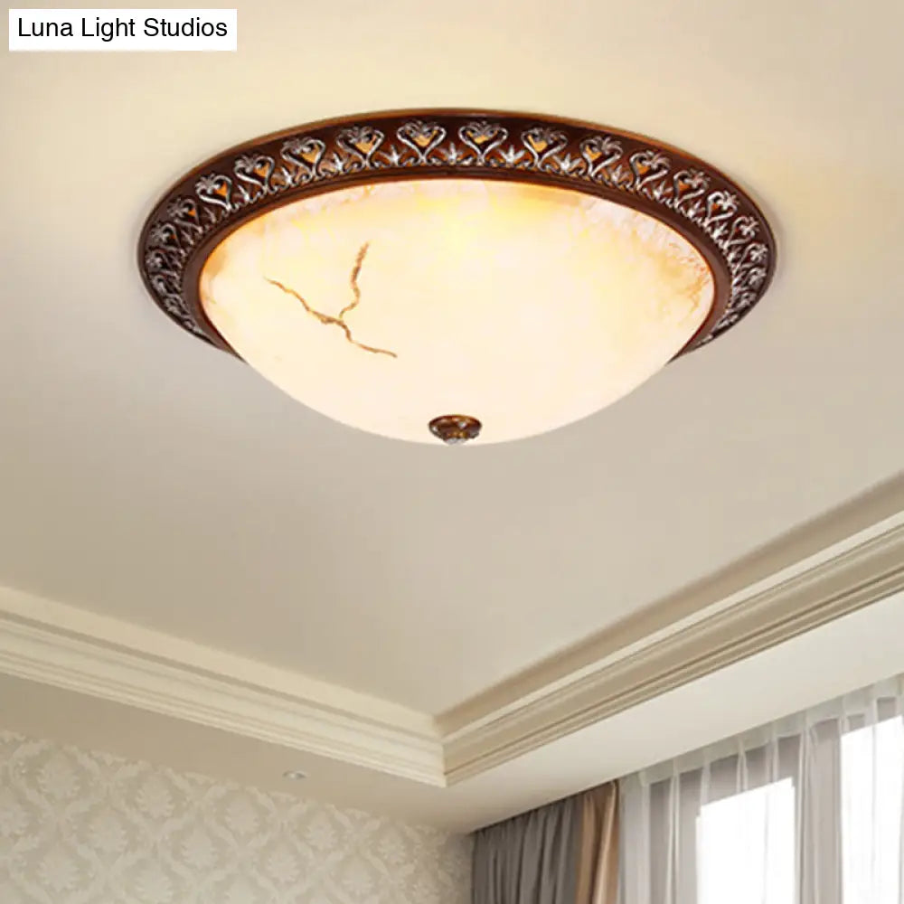 Retro Flush Mounted Light 2/3/4 - Bulb Crackle Glass Ceiling Fixture In Coffee - Ideal For Balcony
