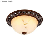 Retro Flush Mounted Light 2/3/4 - Bulb Crackle Glass Ceiling Fixture In Coffee - Ideal For Balcony