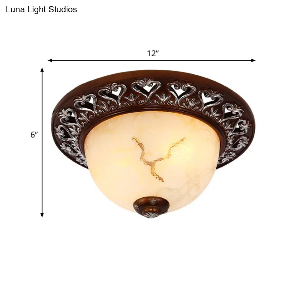 Retro Flush Mounted Light 2/3/4 - Bulb Crackle Glass Ceiling Fixture In Coffee - Ideal For Balcony