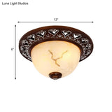 Retro Flush Mounted Light 2/3/4 - Bulb Crackle Glass Ceiling Fixture In Coffee - Ideal For Balcony