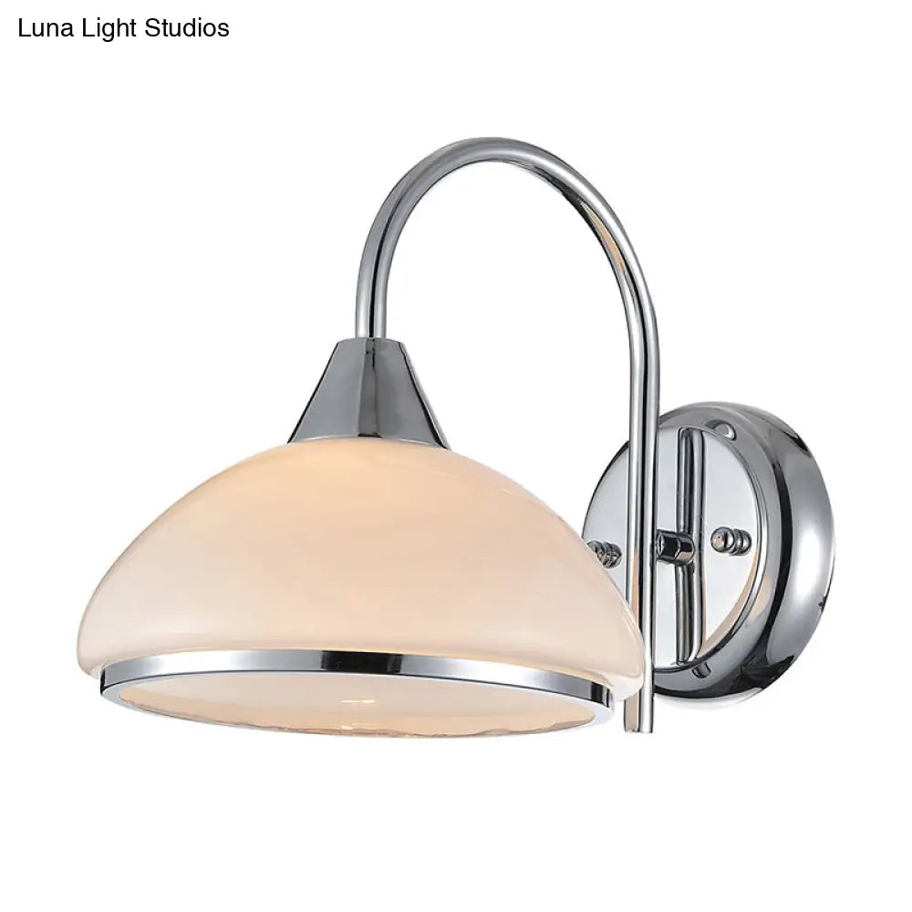 Retro Frosted Glass Bedroom Wall Sconce Light - Bowl Shade 1-Head Nickle Finish