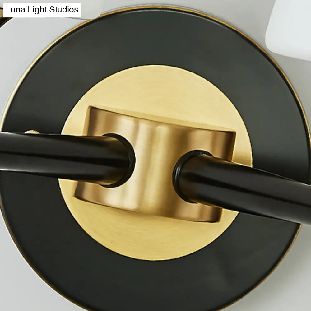 Retro Frosted Glass Bedroom Wall Sconce Light - Tapered Design With Sleek Metal Arm