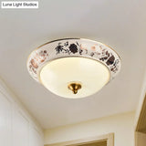 Retro Frosted Glass Led Ceiling Fixture - Hemisphere Hall White Flush Mount Light 12’/14’/18’ Width
