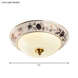 Retro Frosted Glass Led Ceiling Fixture - Hemisphere Hall White Flush Mount Light 12’/14’/18’ Width