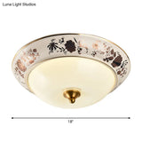 Retro Frosted Glass Led Ceiling Fixture - Hemisphere Hall White Flush Mount Light 12’/14’/18’ Width