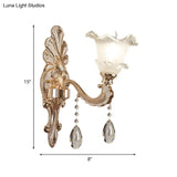 Retro Frosted Glass Sconce With Ruffle Trim & Gold Wall Mount 1/2-Bulb Doorway Light