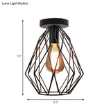 Retro Geometric Cage Ceiling Light: Stylish Iron Semi Flush Mount For Restaurants - Black Design