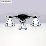 Retro Geometric Flushmount Ceiling Light With Stained Glass - White/Sky Blue/Clear/Dark Blue