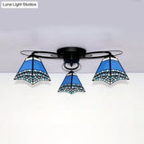 Retro Geometric Flushmount Ceiling Light With Stained Glass - White/Sky Blue/Clear/Dark Blue